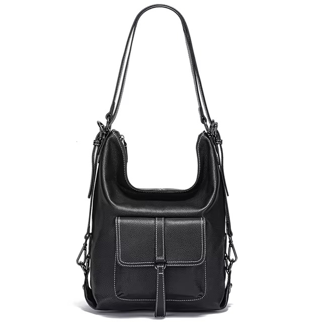 Genuine Leather Large Capacity Handbag Multifunction Satchel Messenger Bag Backpack - Image 10