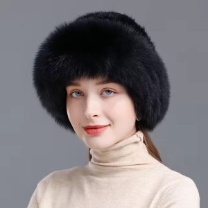 Genuine Luxury Handmade Knit Head wear Warm Real Fox Fur Beanies Cap