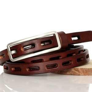 Geometric Pin Buckle Genuine Leather Cowskin Leather Dress Decoration Small Thin Belt