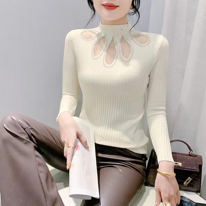 Hollow Out Half Turtleneck Pullovers Sweaters Knitted Slim Tops - Image 6