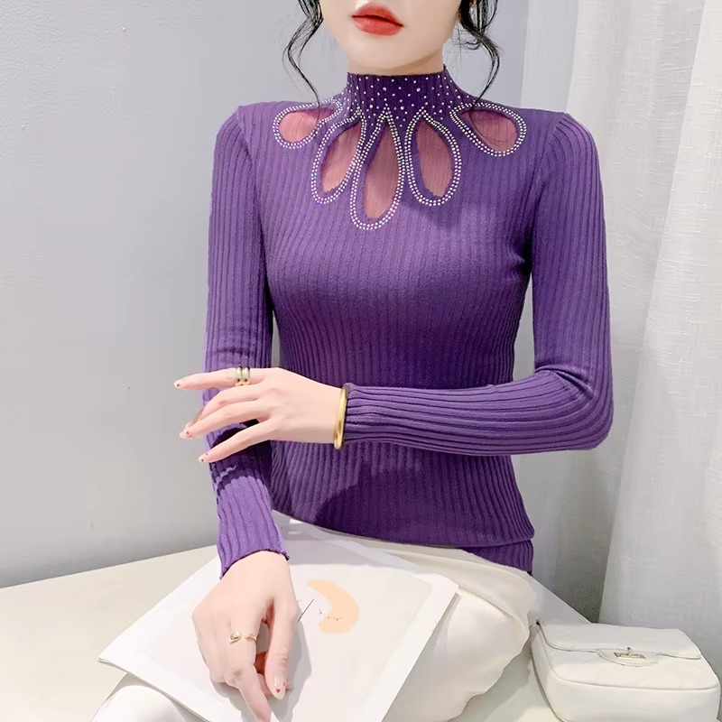 Hollow Out Half Turtleneck Pullovers Sweaters Knitted Slim Tops