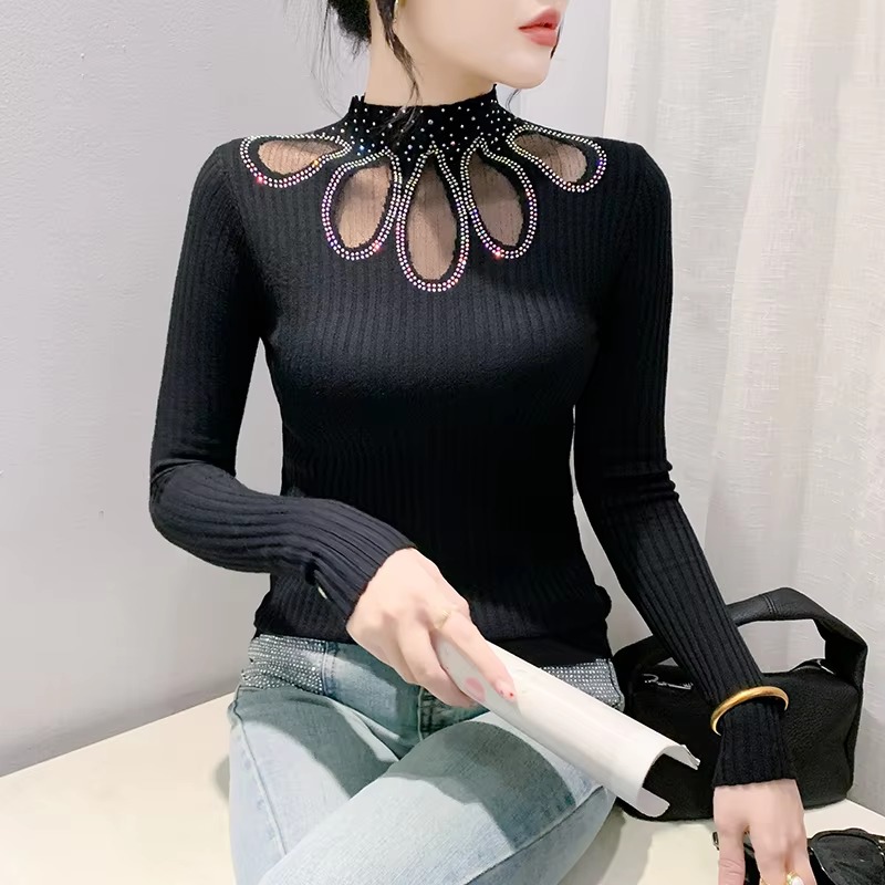 Hollow Out Half Turtleneck Pullovers Sweaters Knitted Slim Tops - Image 3