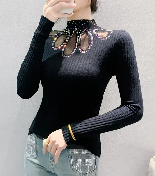 Hollow Out Half Turtleneck Pullovers Sweaters Knitted Slim Tops - Image 2