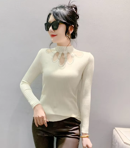 Hollow Out Half Turtleneck Pullovers Sweaters Knitted Slim Tops - Image 5