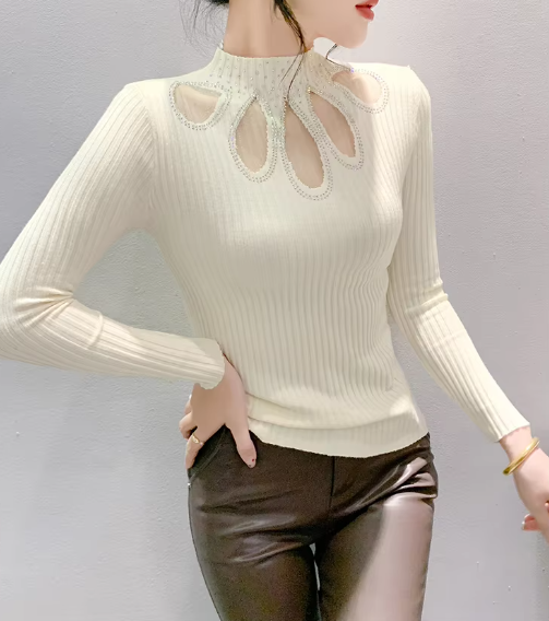 Hollow Out Half Turtleneck Pullovers Sweaters Knitted Slim Tops - Image 7