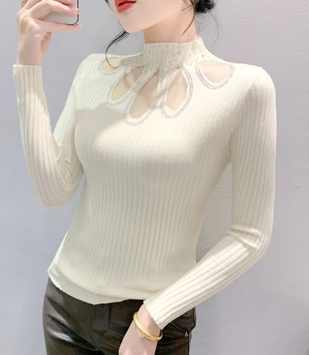 Hollow Out Half Turtleneck Pullovers Sweaters Knitted Slim Tops - Image 8