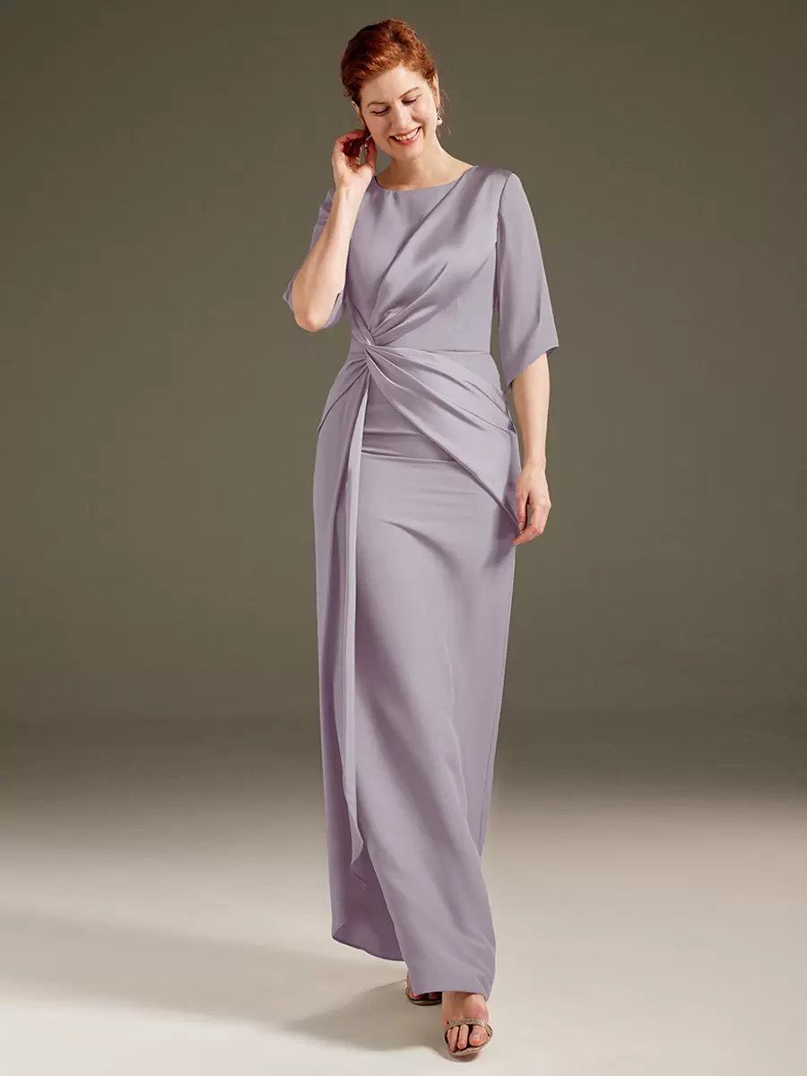 Jewel Neck Short Sleeves Sheath Pleated Wedding Guest Mother Dresses - Image 7