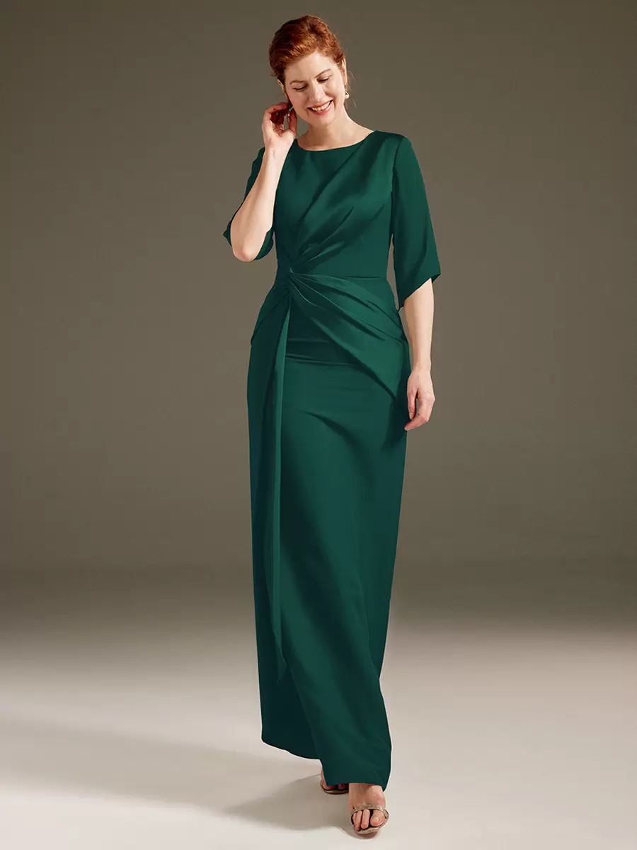 Jewel Neck Short Sleeves Sheath Pleated Wedding Guest Mother Dresses - Image 9