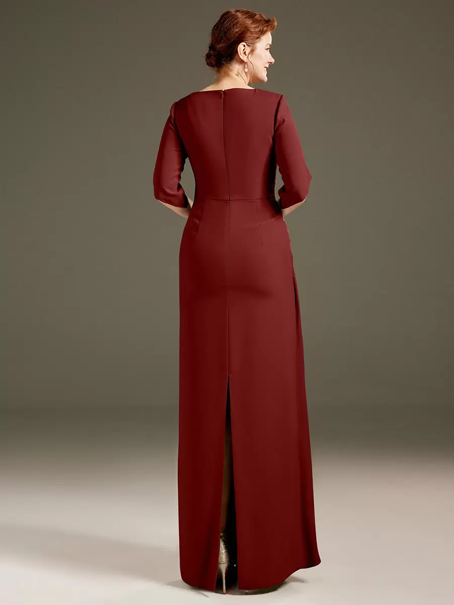 Jewel Neck Short Sleeves Sheath Pleated Wedding Guest Mother Dresses - Image 3