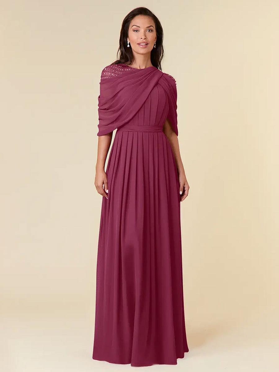 Jewel Neck Sleeveless A-Line Beaded Floor-Length Party Wedding Guest For Mother Of The Bride Dresses