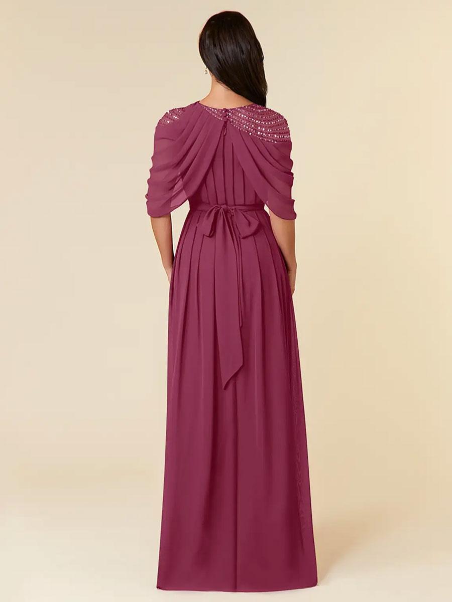 Jewel Neck Sleeveless A-Line Beaded Floor-Length Party Wedding Guest For Mother Of The Bride Dresses - Image 3