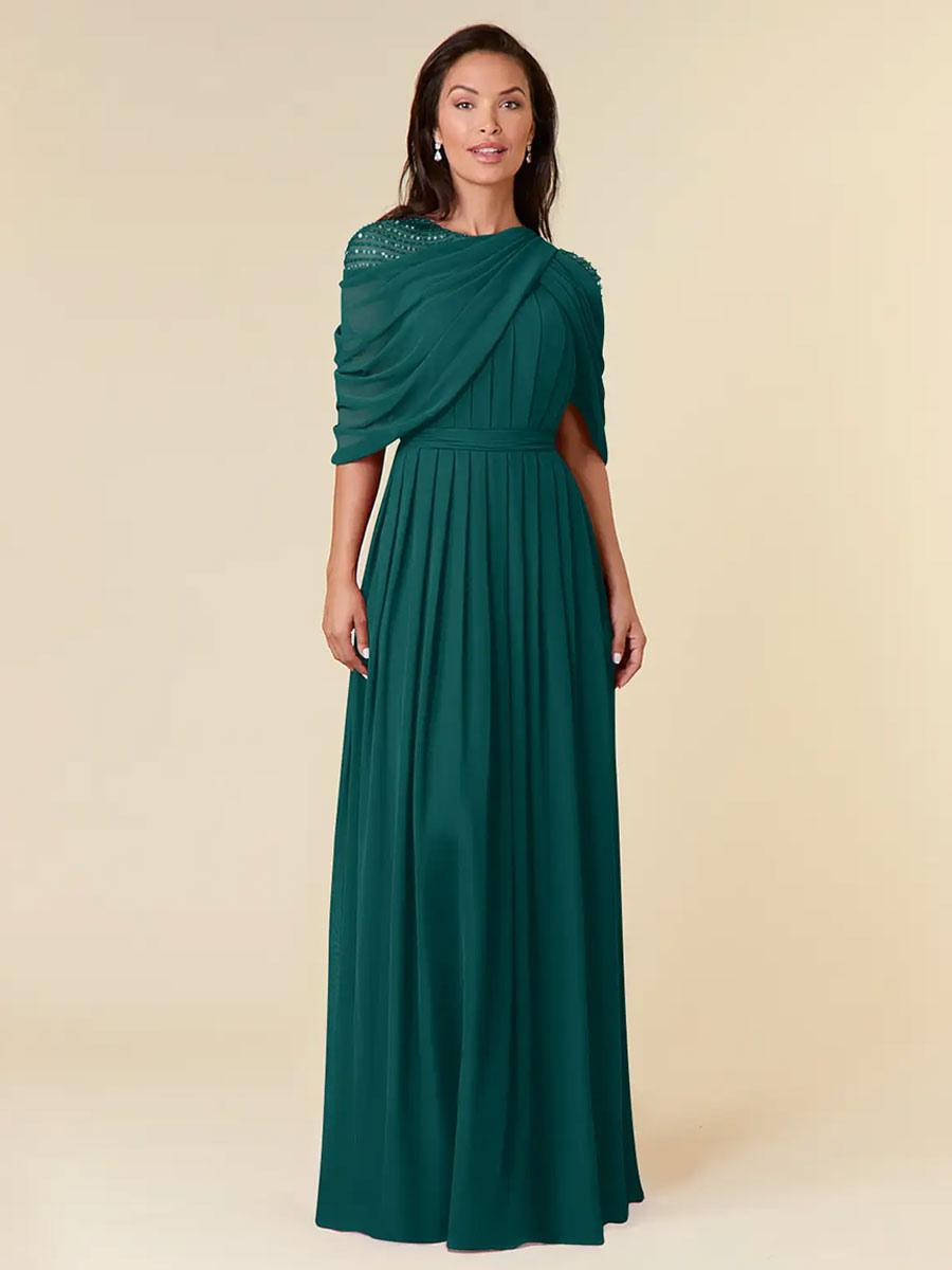 Jewel Neck Sleeveless A-Line Beaded Floor-Length Party Wedding Guest For Mother Of The Bride Dresses - Image 4