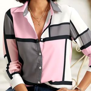 Casual Basic Long Sleeve Abstract Face Printed Blouse Shirt