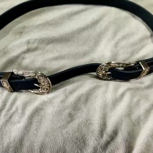 Luxury Retro Carved Design Metal Leather Double Buckle Waist Belt 21.