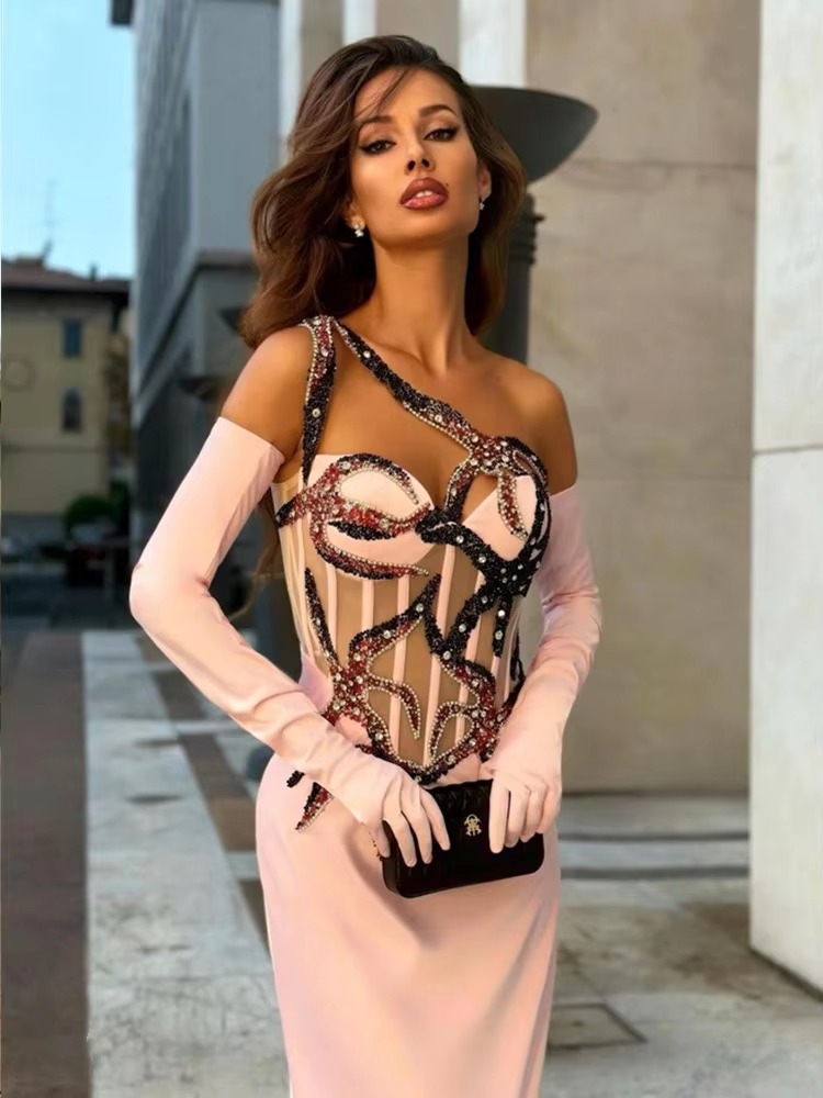 Luxury Strapless Backless Diamonds Sequins Elegant Party Evening Club Maxi Long Dress - Image 3