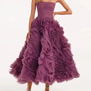 Luxury Strapless Tiered Birthday Party Prom Gowns Gala Special Events Tea-Length Dress