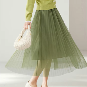 Mesh Fashion Elastic Waist Office Siwng Solid Vintage And Beautiful Midi Skirts