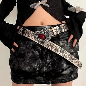 Metal Heart Buckle Waist Strap Jeans Decorative Waistband Punk Leather Belt