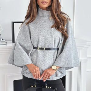 One Button Street O Neck Batwing Sleeve Commuter Outwear Elegant Jacket