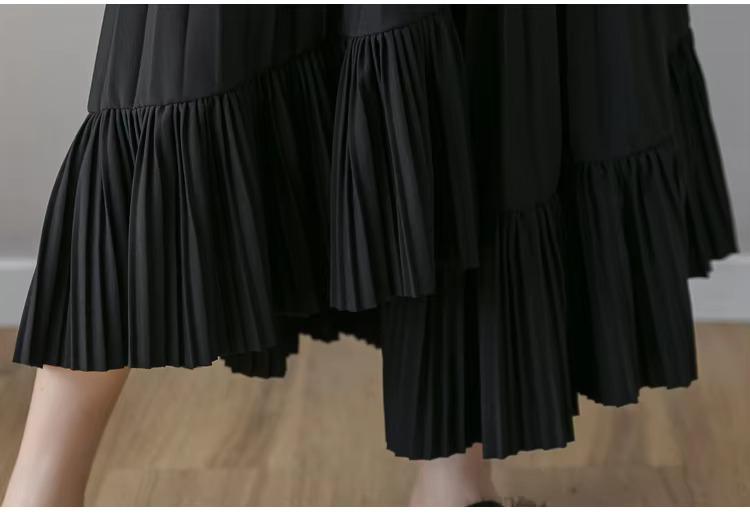 Pleated Irregular High Waist Solid Fashion Elegant And Vintage Midi Skirts - Image 3