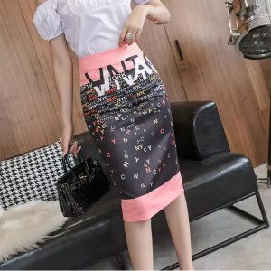 Casual Letter Print  Knee Length Midi Vintage Pencil Skirt