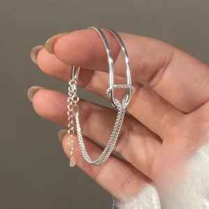 Double Layer Chain Hiphop Fine Fashion Minimalist Silver Bracelet