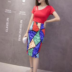 Casual Digital Print Stretch Knee Length Pencil Skirt
