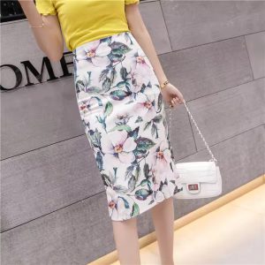 Floral Print Knee Length Midi Vintage Pencil Skirt