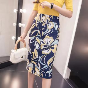 Fashion Floral Print Stretch Knee Length Pencil Skirt