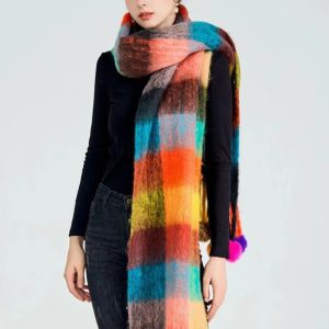 Soft Thick Warm Colorful Long Tassels Neck Wraps Cashmere Scarf