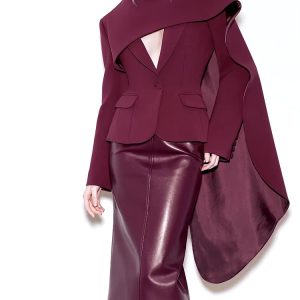 Spliced solid Pockets Scarf Collar Long Sleeve Temperament Designer Coats
