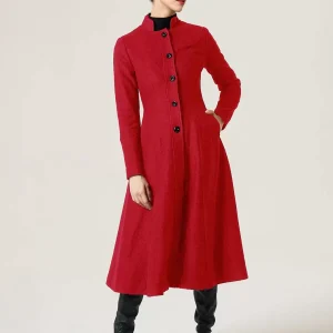 Stand Collar Buttons Outerwear Solid Waist Elegant And Vintage Coat