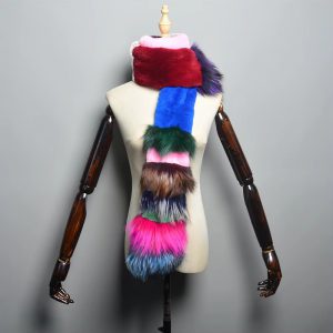Trendy Knitted Fox Fur Scarf Real Rex Rabbit Fur Collar Warm Scarves