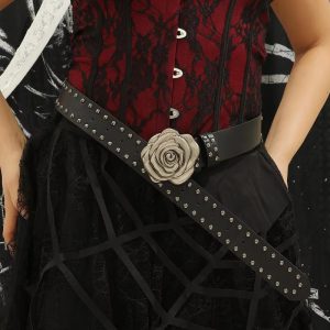 Trendy Metal Rose Punk Style Snap Elastic Down Jacket Decorative Belt