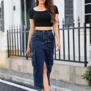 Trendy Slim Slit Long Bag Hip Multi-Pocket High-Waist Skirt