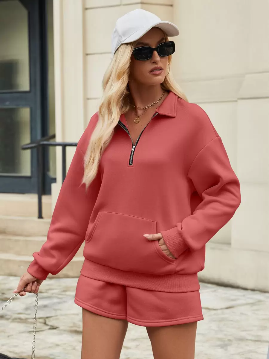 Turndown Neck Zipper Casual Street Wear Raised Elegant And Vintage Pant Set - Image 6