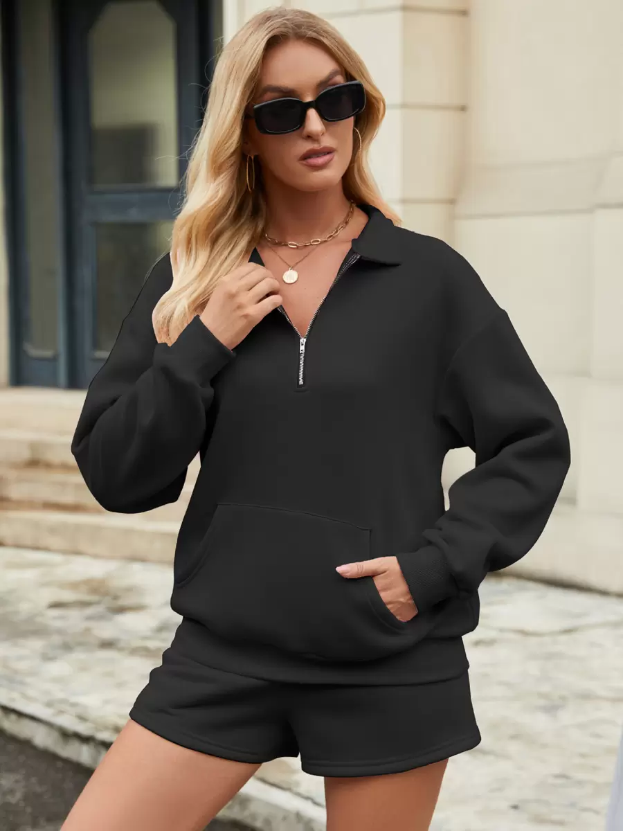 Turndown Neck Zipper Casual Street Wear Raised Elegant And Vintage Pant Set - Image 5