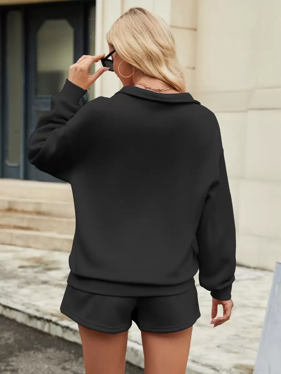 Turndown Neck Zipper Casual Street Wear Raised Elegant And Vintage Pant Set - Image 4