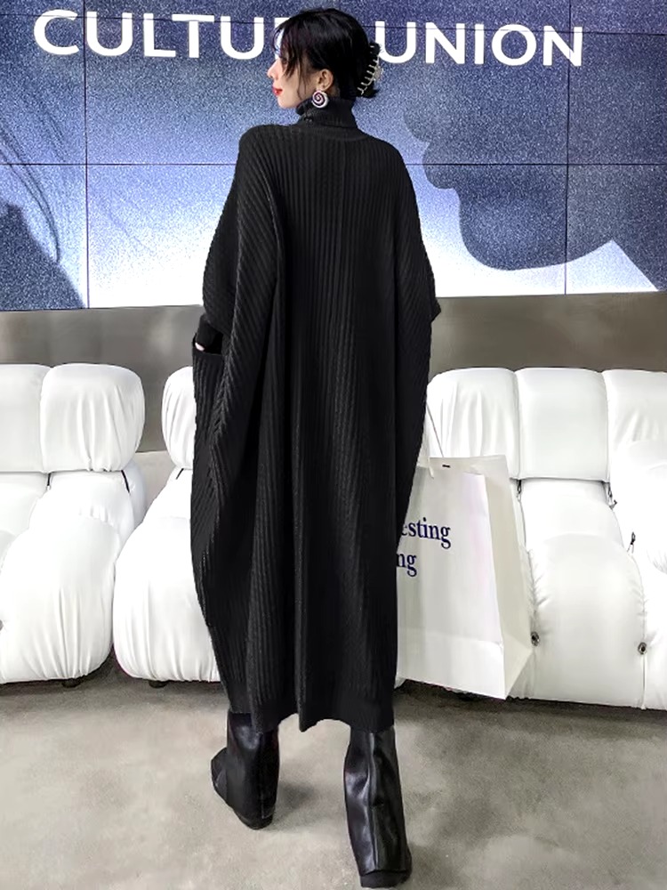 Casual Solid Turtleneck Long Sleeve Irregular Long Big Size Knitting Dress - Image 10