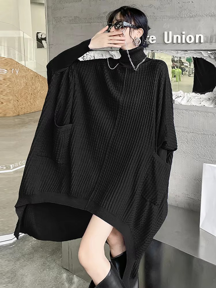 Casual Solid Turtleneck Long Sleeve Irregular Long Big Size Knitting Dress - Image 9