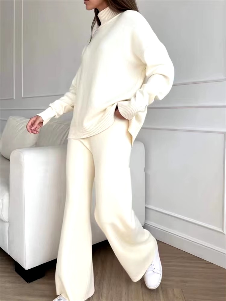 Turtleneck Sweater and Straight Jogging Pants Knitted 2 Pieces Set - Image 3