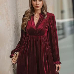 V Neck Long Sleeves Chic Layered Knee Length Elegant Mini Dresses