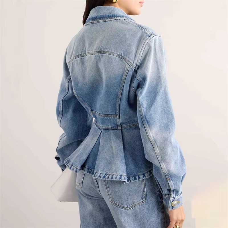 Vintage Cotton High Street Multi-pocket Button Denim Jacket - Image 4