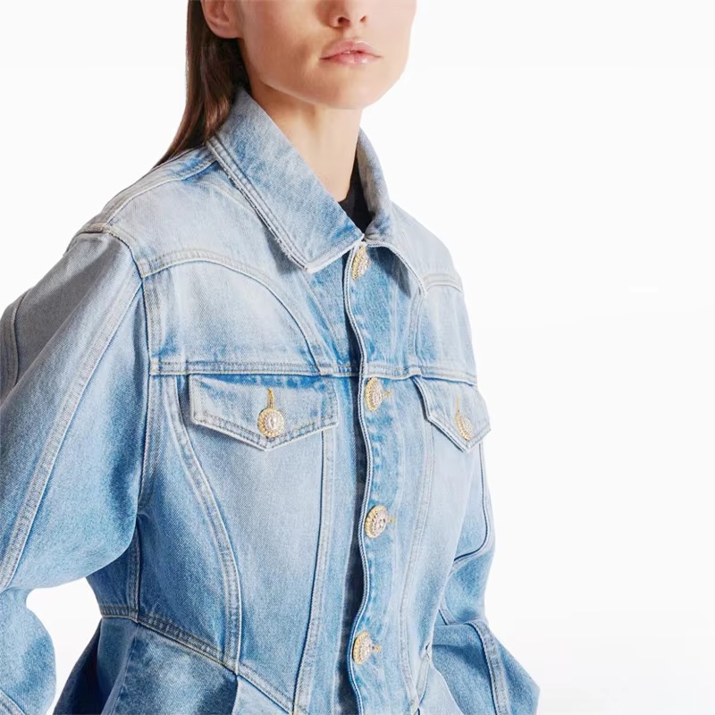 Vintage Cotton High Street Multi-pocket Button Denim Jacket - Image 3