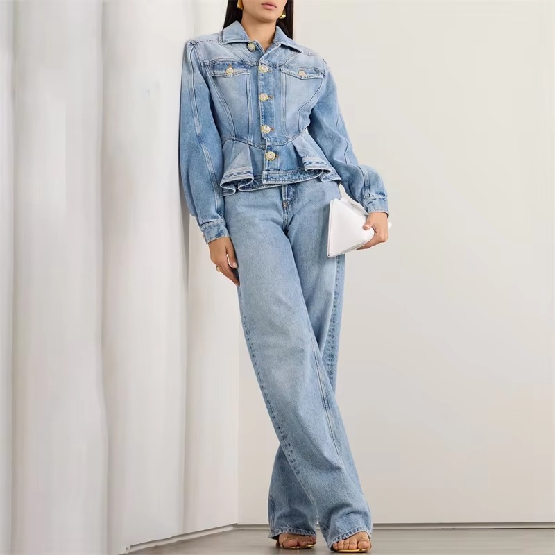 Vintage Cotton High Street Multi-pocket Button Denim Jacket - Image 2