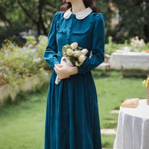 Vintage French Style Lace Peter Pan Collar Loose Dress