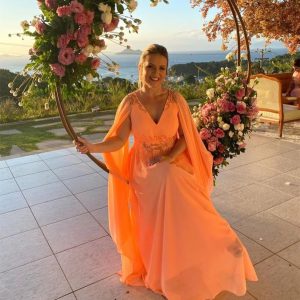 Vintage Long Chiffon Beaded  A-Line Floor Length V-Neck Party Wedding Mother of the Bride Dresses