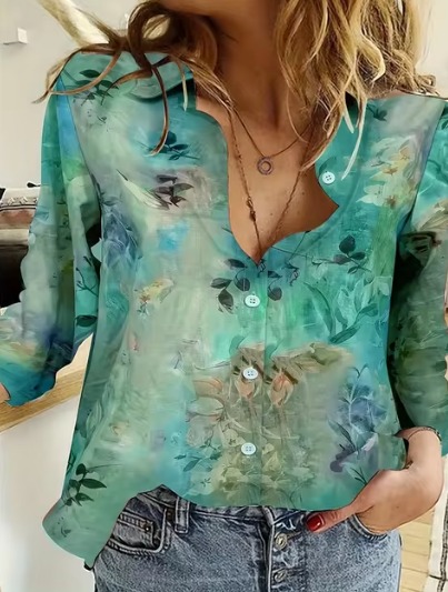 Vintage Long Sleeve Single-Breasted Lapel Printed Shirt - Image 3