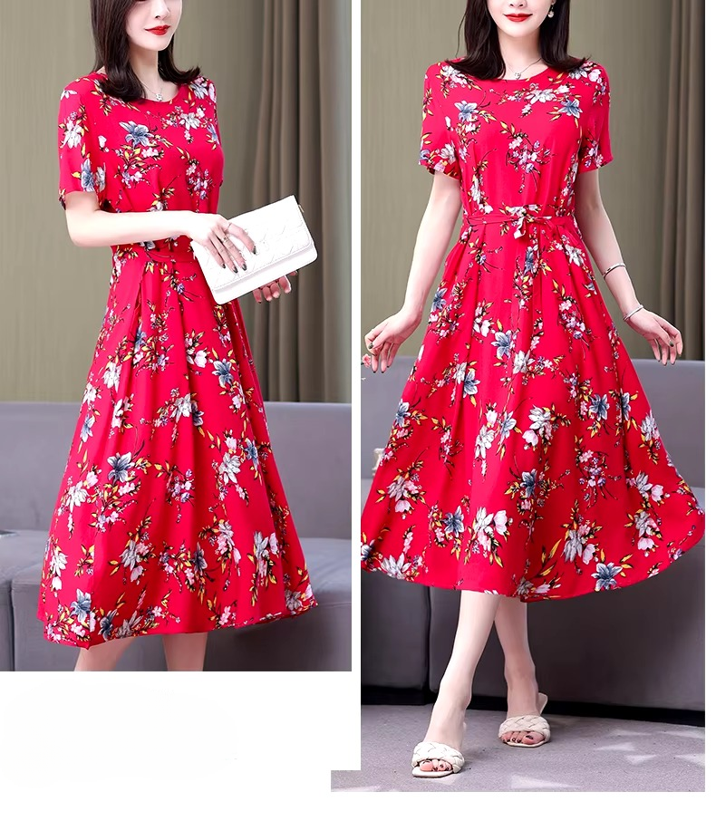 Vintage O-Neck Print Knee-Length Non Stretch Midi Dress - Image 2