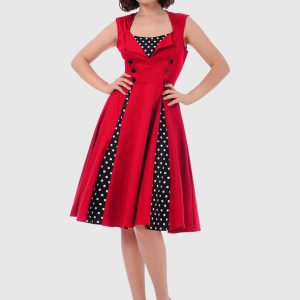 Vintage Polka Dot Square Neck Sleeveless Glamour Dress